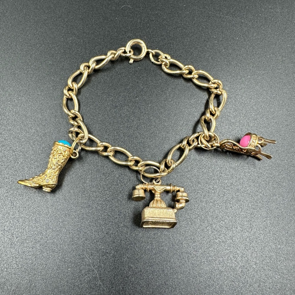 Vintage Avon Gold Tone Charm Bracelet Boot Telephone Chair